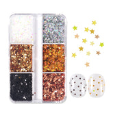 Mini Five-Pointed Star Nail Glitters - 6 Grids